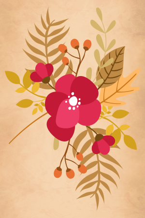 a red colored flower with branches and leaves in the background